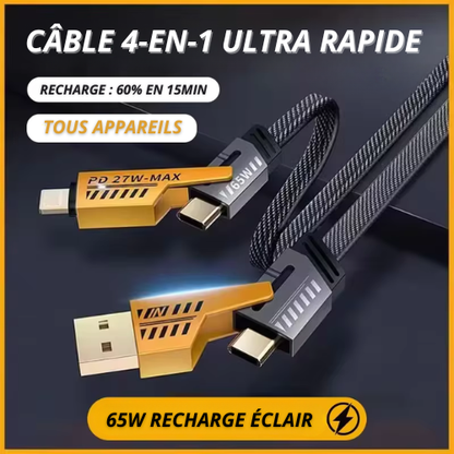 4-in-1 Fast Charging Cable USB Type C PD 65W/27W for iPhone Samsung Xiaomi - Armor Nylon Braided Durable Data Cord