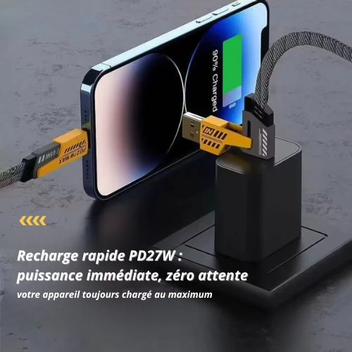 4-in-1 Fast Charging Cable USB Type C PD 65W/27W for iPhone Samsung Xiaomi - Armor Nylon Braided Durable Data Cord